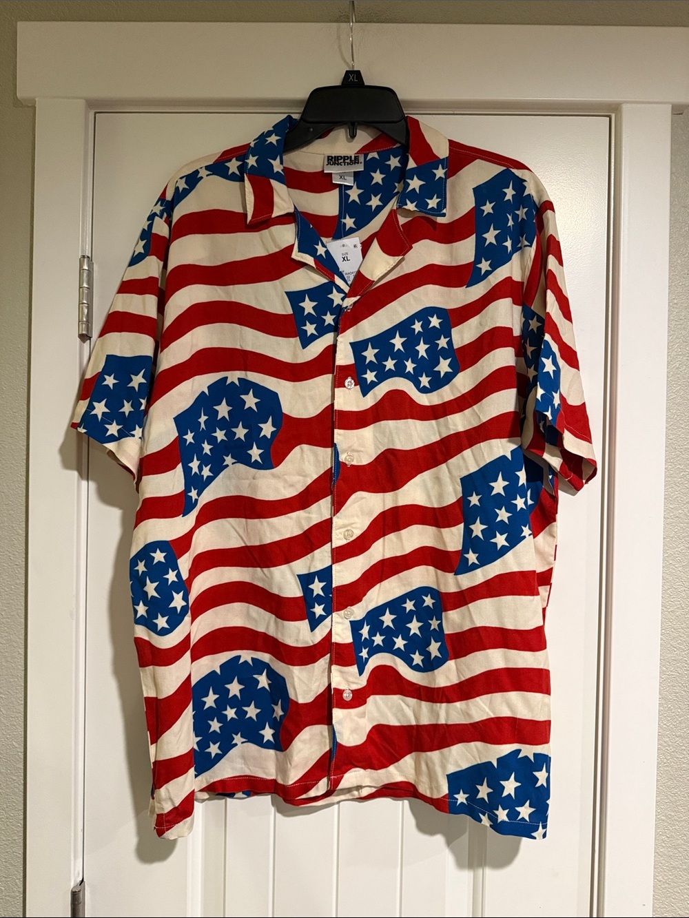 Ripple Junction Patriotic Button-Down Shirt - Red Blue Cream